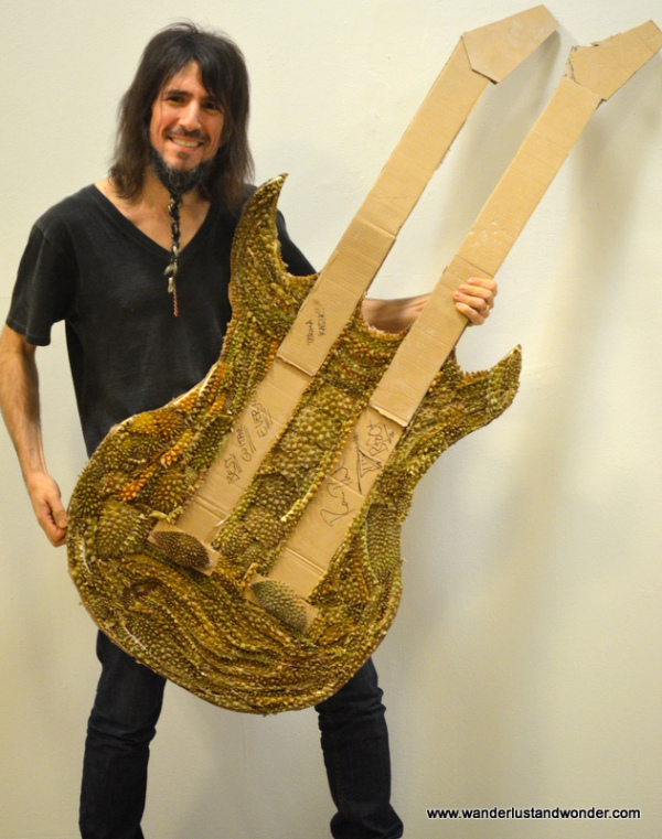 Ron Thal with a fan-made guitar crafted from Durian.  If you're wondering if this thing smelled terrible, it did.
